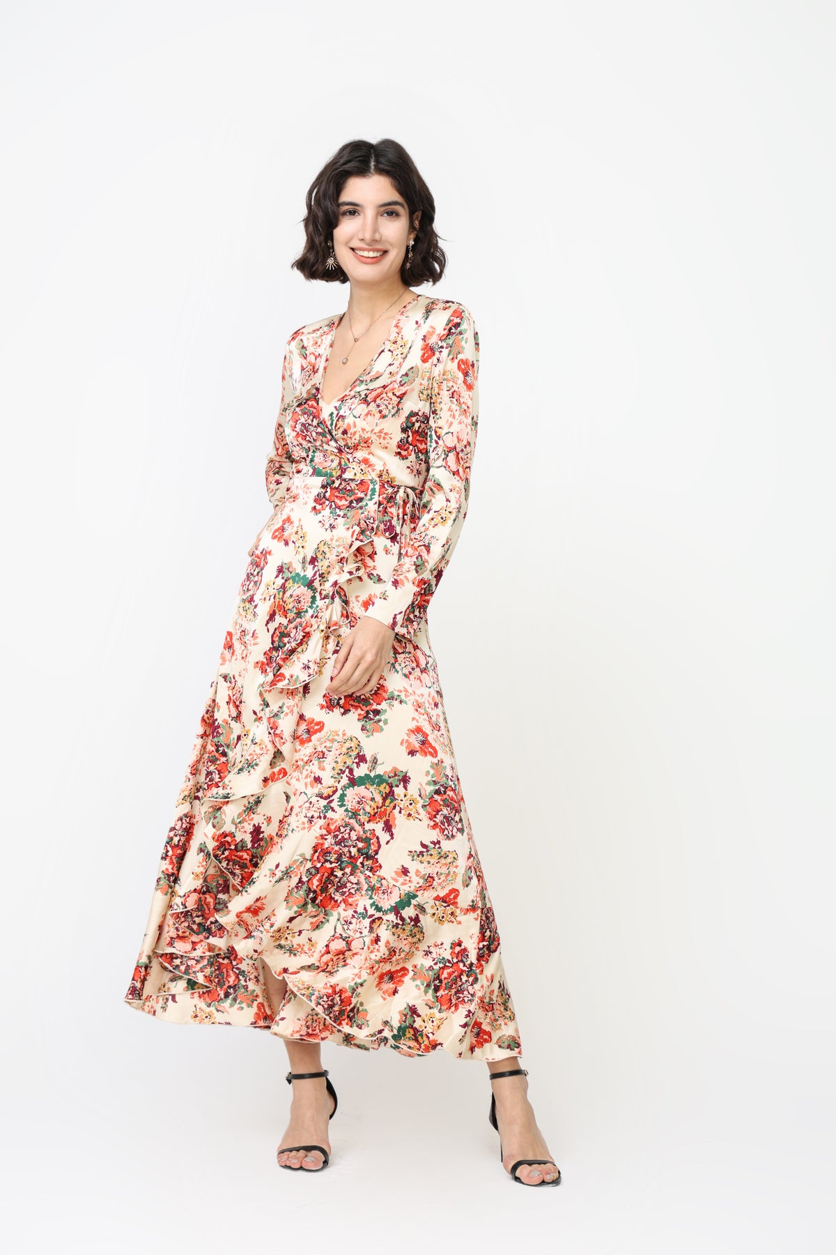 Floral print wrap dress